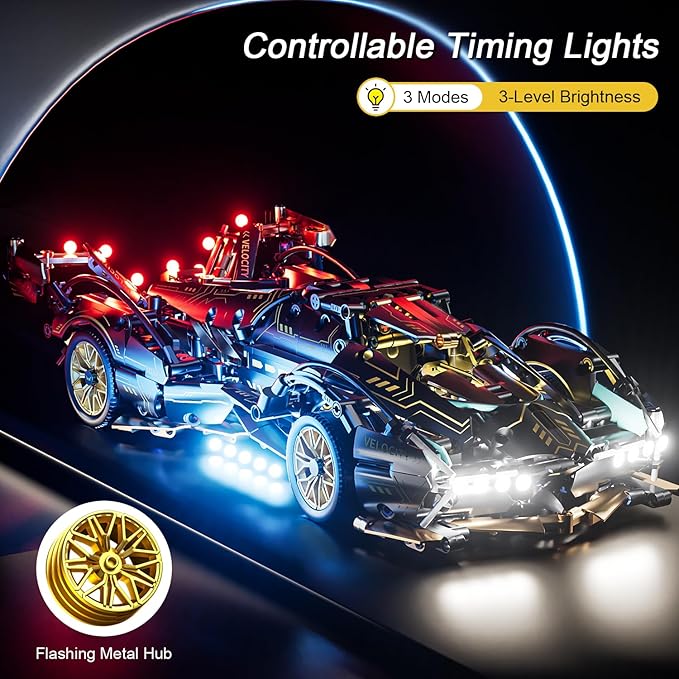 Sport Car Building Block Sets for Adults,Race Car with LED Lights Collectible 1:14 Model Scale Engineering Toy Birthday Gifts for Men Teens Boys 8+ 8-12 12-16 12 13 14