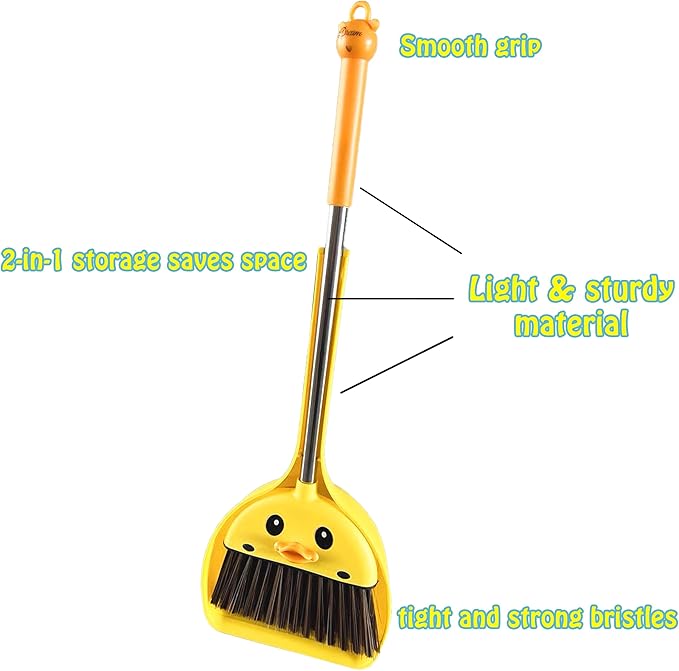 Mini Broom and Dustpan Set for Kids - Cute Yellow Duck for Girls & Boys - Toddler Broom Set for Household Cleaning and Pretend Play - Perfect for Toddlers & Preschooler …