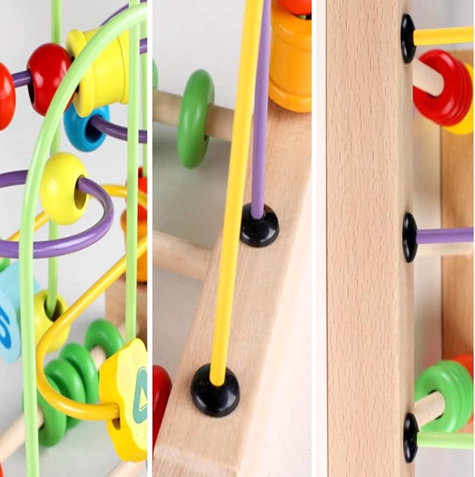 Wondertoys Bead Maze Toy for Kids Wooden Colorful Abacus Roller Coaster Educational Circle Toys Bead Maze Activity Cube Sensory Toys for Children