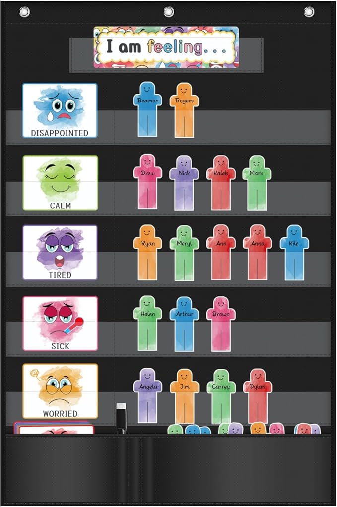Feeling and Emotions Pocket Chart for Classroom Management Feelings Emotions Tracker for Kids Toddler Back to School Supplies Recognition Tool