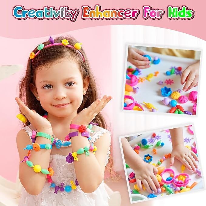 FUNZBO 1600 Pcs Pop Beads with Bracelet Making Kit, Jewelry Making Kit for 3 4 5 6 7 8 9 Year Old Little Girls, Arts and Crafts Toys for Kids, Necklace Bracelet Ring Creativity Holidays Birthday Gifts