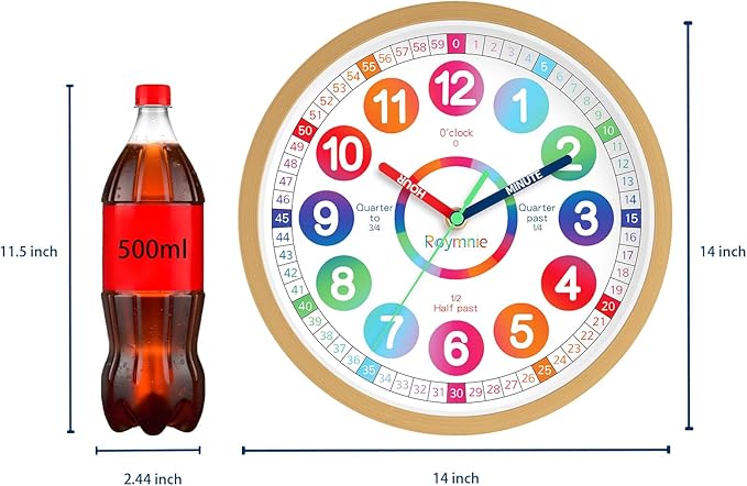 Wall Clock for Kids Learning - Teaching Time Wall Clocks Battery Operated Silent Non Ticking - Analog Colorful Clock Decorative for Kids Room Classroom School(14 Inch)