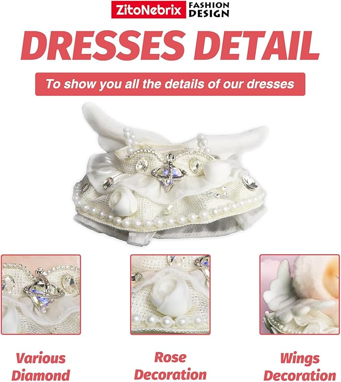 Cloth for 15cm ＆ 17cm Doll, 2pcs Doll Clothes Outfit Set for 1st/2nd/3rd Gen Dolls, Include - Crystal White Dress , White Bow, Angel Wings