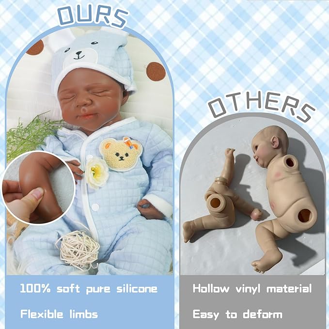 Reborn Baby Dolls Silicone Full Body 18.89in Weighted Real Life Closed-Eyes Boy Dolls Lifelike Newborn Baby Soft Body Flexible Limbs Not Vinyl