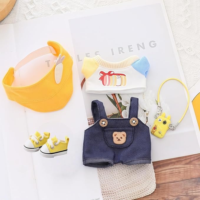 17cm Doll Clothes Set, 5 Pieces Dress Overalls Outfit Set for 6.7inch Doll Suit, Cute Fashion Hat & Clothes Accessories for 1st/2nd/3rd Gen Dolls Play & Display