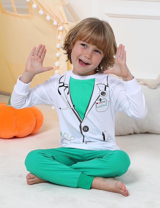 A&J DESIGN Pure Cotton Printed Pjs for 2-14 Years Kids, 2-Piece Long-Sleeved Pajamas Set