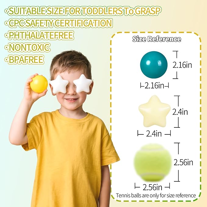 Ball Pit Balls Plastic Stars for Ball Pit BPA Free Plastic Balls Crush and Smash Proof Balls 100pcs 2.2" Set for Toddlers for Play Tent Tunnel (Green+Yellow)