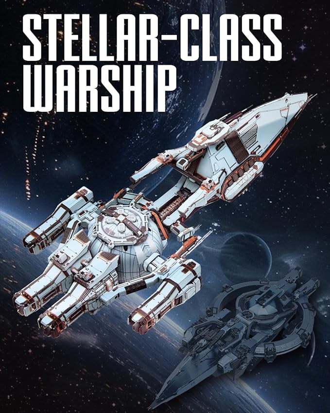 Piececool 3D Metal Puzzles for Adult, Three-Body Blue Space Starship Metal Model Kit, DIY Spaceship Building Kit Crafts for Adults to Build Home Decoration Best Gifts