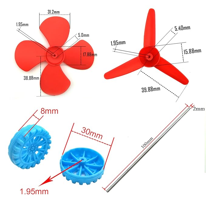 18 Set DC Motors Kit, Mini Electric Hobby Motor 3V -12V 25000 RPM Strong Magnetic with Shaft Propeller, 2 x AA Battery Holder,9V Battery Clip Connector,Plastic Wheels for DIY Science Projects