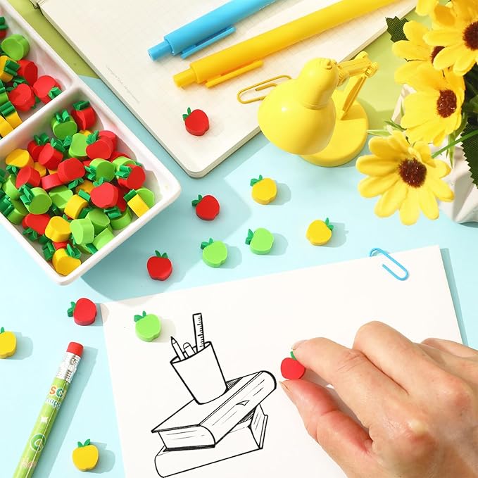 JUNEBRUSHS 150pcs Apples Erasers for Kids Bulk, Welcome Back to School Gifts Mini Apples Erasers for First Day of School Teachers Supplies Students Classroom Prizes Homework Rewards