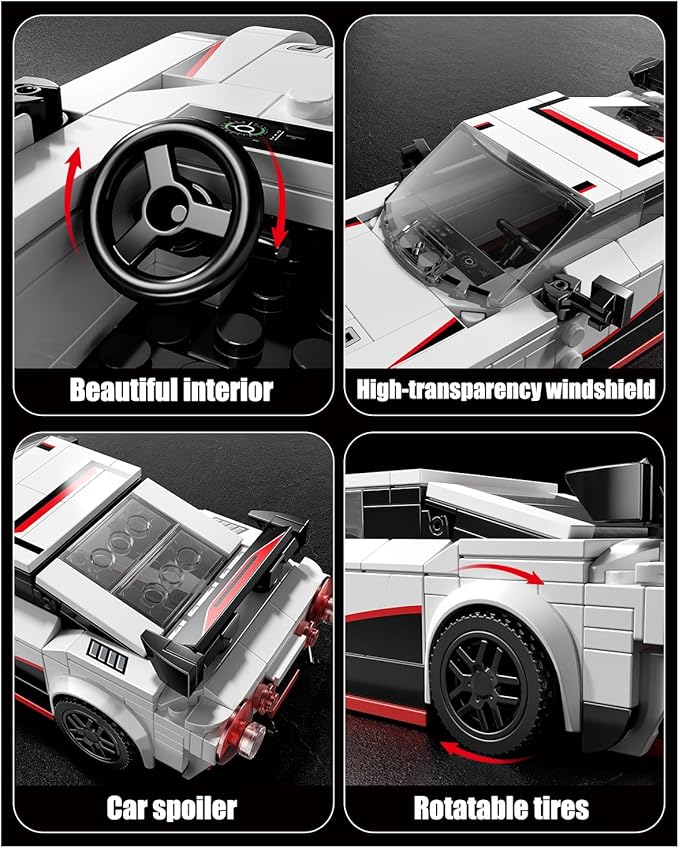 Super Sports Car Building Block Set with Display Case, Speed Race Cars Building Toys, Collectible Model Cars Kits Gift for Boys Girls Adults Technic Car Lovers Kids 6+ (317PCS)