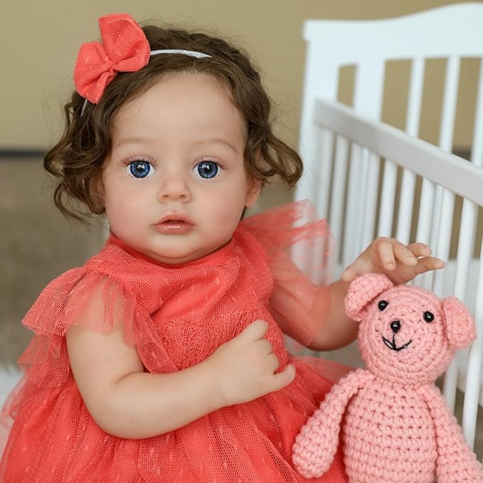 SCOM Lifelike Reborn Baby Dolls - 20 Inch Realistic-Newborn Baby Doll Girl Silicone Real Life Baby Dolls with Soft Weighted Body, Poseable Real Baby Reborn Gift Toy for 3+ Years Old Kids