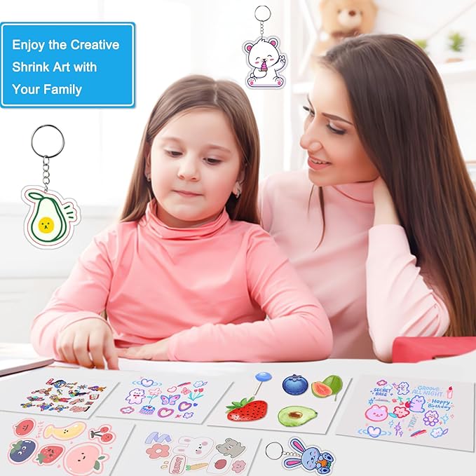 Heat Shrink Plastic Sheets Keychain Kit, 188Pcs Shrinky Dink Sheets Shrinky Dink Paper Shrink Art Kits for Kids Including 20Pcs Shrink Paper Sheets, Hole Punch, Pencils, Keychains for Crafts