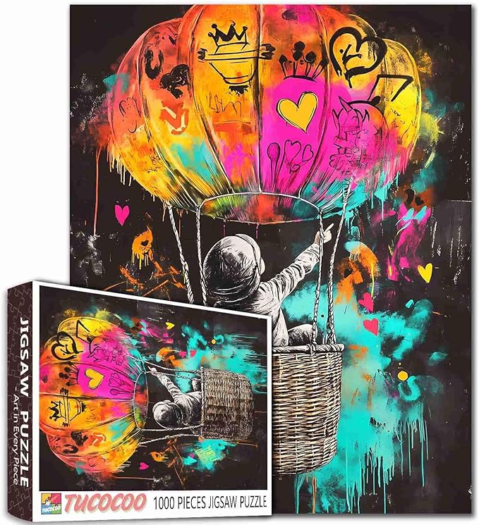 Tucocoo 1000 Pieces Jigsaw Puzzles for Adults Banksy Colorful Graffiti Puzzle Hot Air Balloon Street Art Puzzles for Challenging Family Activity Educational Game DIY Crafts Puzzle Wall Decor Gifts