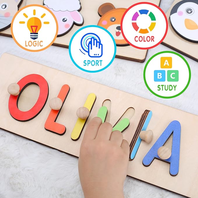 Personalized Name Puzzle for Kids, Wooden Puzzles for Toddlers, One Year Old Girl Birthday Gifts, Custom Baby Easter Gifts, Montessori Toys for 1 Year Old