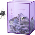 Hicocool Clear Piggy Bank with Lock, Acrylic Piggy Bank for Adults Kids Openable, Reusable Money Saving Box with Key for Birthday (Purple)