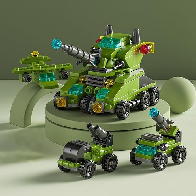 138-Piece Military Building Blocks Set – Army Tank Vehicle Toy with 7 in 1 Transformable Models, STEM Construction Kit for Kids Ages 6-12, Combat Play & Collector’s Display