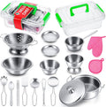 Zomiboo 19 Pieces Kitchen Accessories Toys - Stainless Steel Pretend Cookware Mini Pot Cooking Utensils Set for Chef Play Food Cooking Games - Christmas Birthday Gift