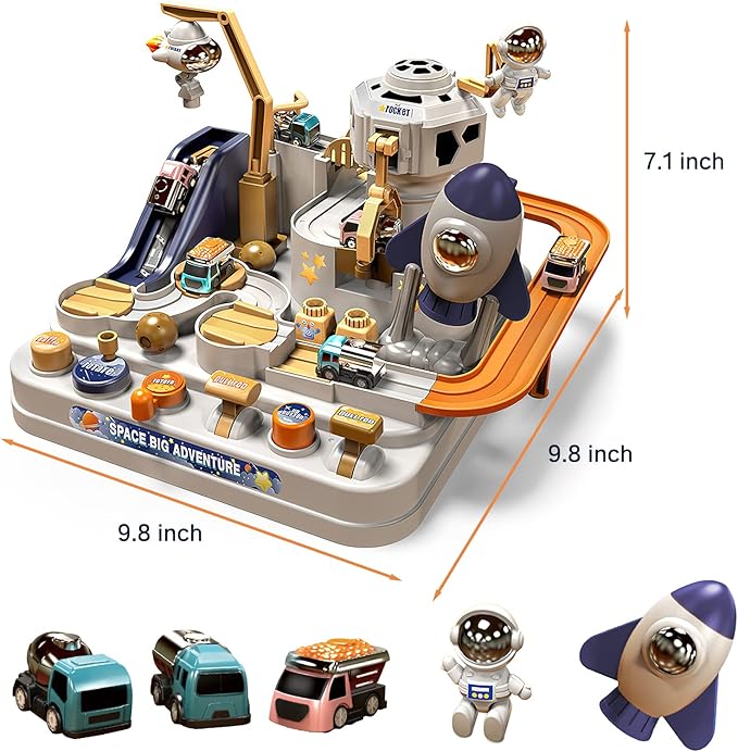 Mostop Kids Race Track Game Car Adventure Toy for 3 4 5 6 7 Years Old Boys Girls, Spaceship Puzzle Rail Track City Rescue Playset Magnet Toy Educational Learning Toddler Race Track with 3 Mini Cars