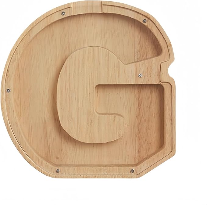Wooden Alphabet Piggy Bank Clear Acrylic Panel Coin Savings Box Personalized Money Bank for Kids Boys Girls Adults, Birthday Home Décor(G)