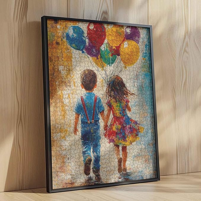 Tucocoo Banksy Little Girl and Boy Jigsaw Puzzle 1000 Pieces Graffiti Colorful Balloon Street Art Puzzles for Adults, DIY Crafts 1000 Piece Puzzle for Challenging Family Games Home Decor Gifts