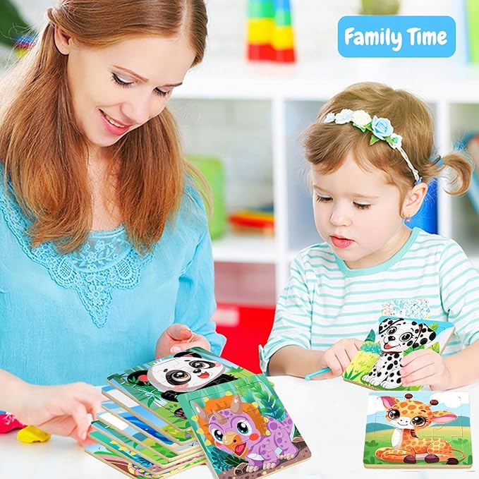 8 Pack Jigsaw Puzzles for Toddlers 1-2 3-6, 9 Piece Animal Wooden Puzzles for Toddlers, Children Learning Educational Puzzles Toys for Boys Girls (Style 2)