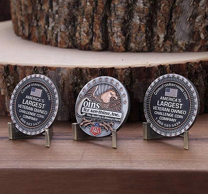 Coin Stand (6 Pack) - Coin Holder - Antique Brass Finish - Challenge Coin AA Medallion Token Holder - Veteran Owned Company!