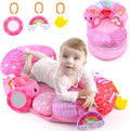 2-in-1 Tummy Time Mat & Seated Support Pillow Baby Toys 6-12 Months, Baby Tummy Time Toys Sit Me Up Floor Seat for Newborns and Older Babies, with Detachable Support Pillow and Toys(Pink)