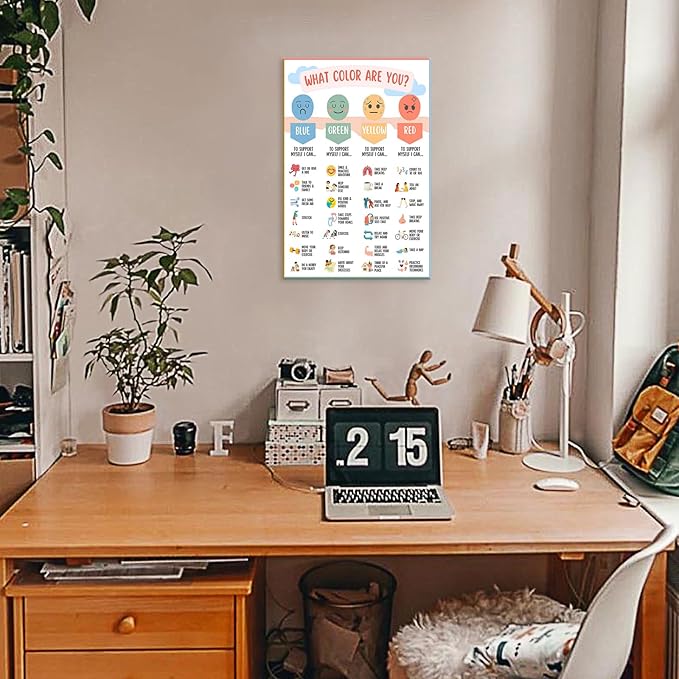 Mental Health Canvas Wall Art Feelings Chart Emotions PosterAwareness Preschool Emotions Faces Calm Prints Calm Down Corner Home for Kids Room Classroom Wall Decor 12x16in Framed