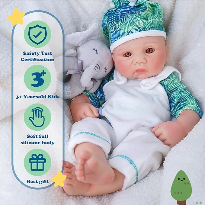 Boy 15 Inch, Full Silicone Baby Doll, Realistic Baby Dolls, Realistic Veins & Pose, Not Vinyl, Reborn Baby Dolls Silicone Full Body, Gift Set