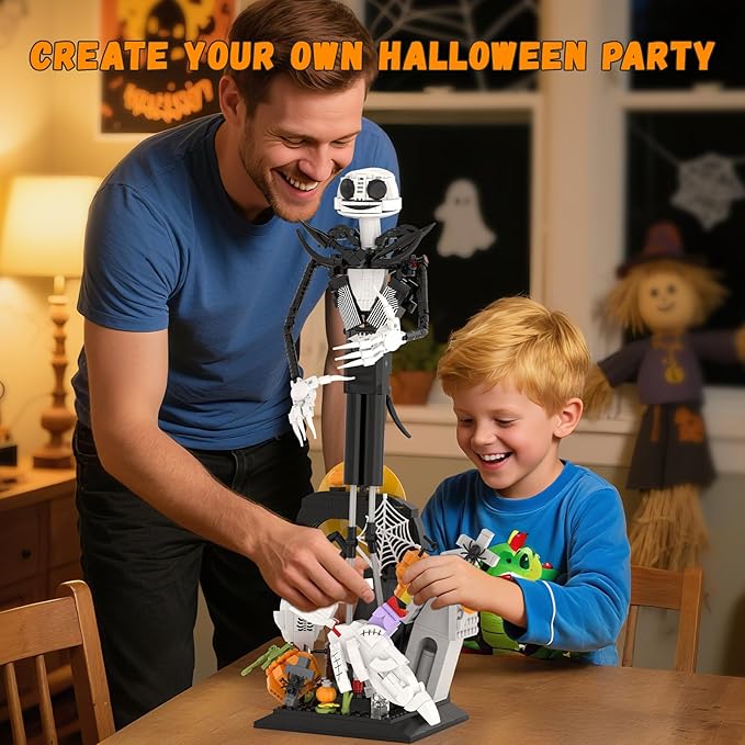 Horror Skull Building Set, Before Christmas Haunted House Building Blocks Set, Pumpkins and Skeleton Ghosts, Halloween Christmas Building Toys Gifts for Movie Fans Adults