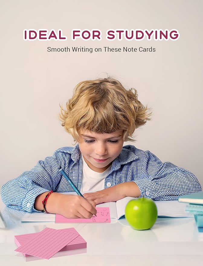Pink Index Cards 3x5, 200 PCS 3x5 Index Cards Flashcards, Heavyweight Note Cards 3 by 5 Pink Flash Cards Single-Sided Study Card, Ruled 3 x 5 Index Card Ruled Notecard for School Office Home Studying