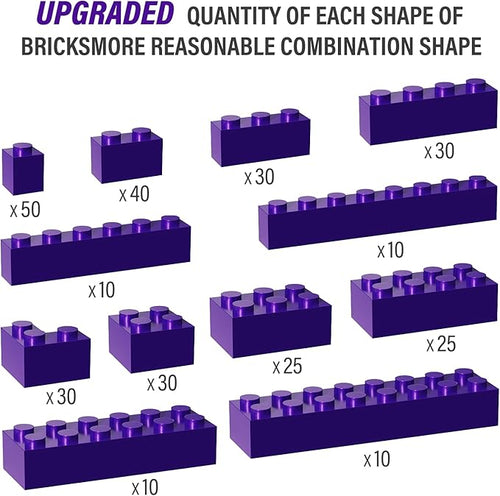 300 Piece Purple Bricks Bulk Assortment Pack, 12 Size Purple Brick Accessories for Building, Compatible with Lego Parts and Pieces