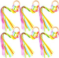 Sumind 6 Pcs Rainbow Ribbon Hand Kites Wands for Kids Dancer Streamer String Toy Thrown Waldorf Wand with Wooden Ring Wand Learning Educational(Fresh Colors)