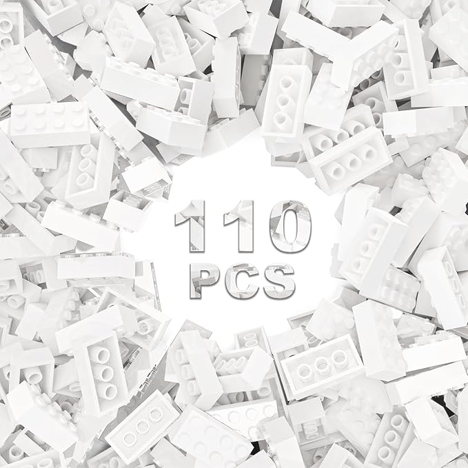 Classic Building Bricks 2x4, Compatible with Lego Parts and Pieces 3001, 110 Piece Bulk Building Block, Creative Building Block for Age 6+ Boys Girls and Bulk Enthusiast (White)