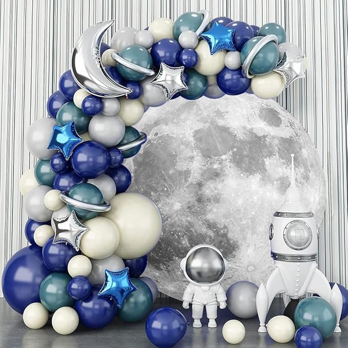 AOFOTO Lunar Surface Round Backdrop Outer Space Moon Happy Birthday Circle Background Cover Boy Girl 1st Birthday Party Children Kids Shoots Studio Props Network Celebrity Live Background 6.5x6.5ft