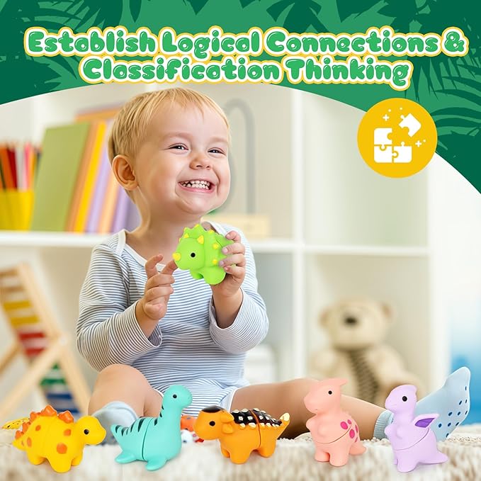Dinosaur Toys,Montessori Preschool Learning Activities Fine Motor Toys for Kids,10 pcs Little People Dinosaur Matching Games for 2-3 Year Old Boys Girls