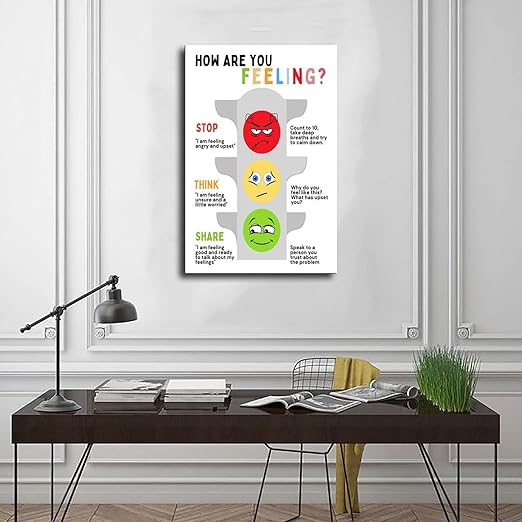 XIANF Self Regulation Traffic Lights Management Classroom Poster, Social Emotional Learning, Feelings Emotions Canvas Poster for Classroom School Therapy Room Frame:16x24inch(40x60cm)