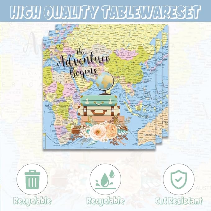 Around The World Party Decorations 40Pcs Adventure Awaits Birthday Plates and Napkins Supplies Baby Shower Graduation Retirement Decor Globe Travel Themed Party Decorations Serve 20
