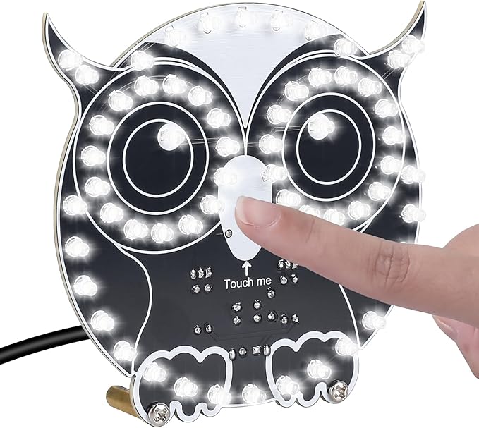 ICSTATION Soldering Learning Kit, Touch Control Owl Light Soldering Project With 3 Light Modes Brightness Adjustment Owl Shaped LED DIY Kit for Beginners School Students Education Halloween Present