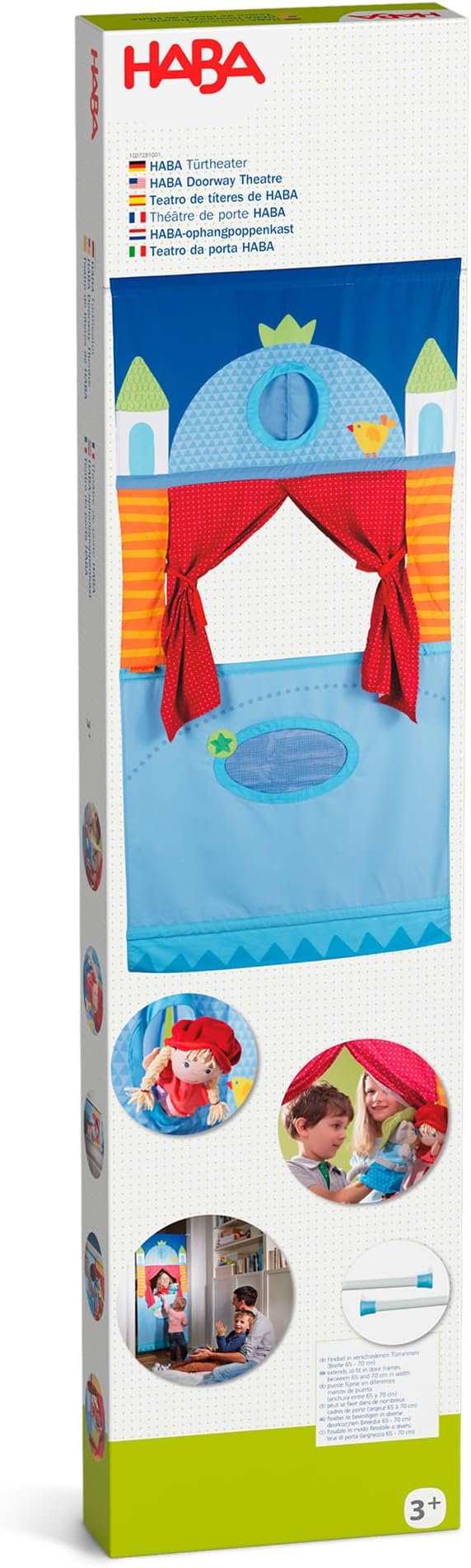 HABA Doorway Puppet Theater - Space Saver with Adjustable Rod: Ideal for Pretend Play, Hand Puppets, Educational Kids Activities, & Toys for Toddlers
