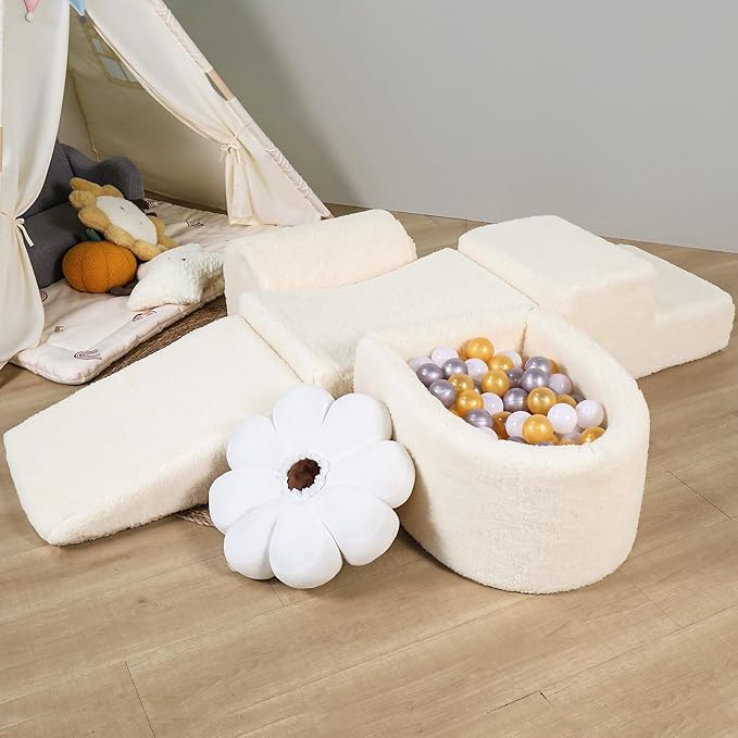 Foam Climbing Blocks for Babies & Toddlers – 5-Piece Soft Playset with High-Density Memory Foam & Lux Sherpa Cover – Indoor Climb and Crawl Activity Play Set for Motor Skills Development & Active Play