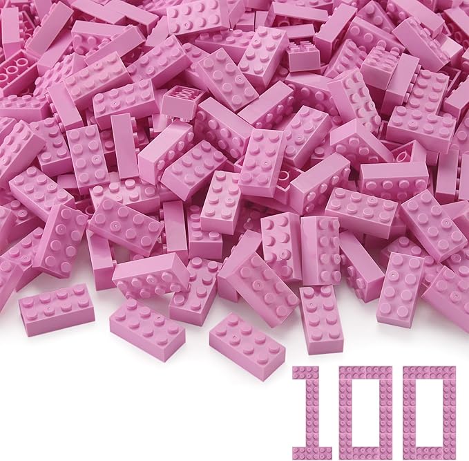 Feleph 100pcs 2x4 Bricks Bright Pink Pieces Parts Classic Building kit Play Set Basic Blocks Toy Compatible with 3001 Major Brands