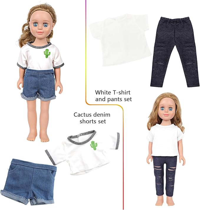MSYO 10 Sets (19 Pcs) Doll Clothes for 17-18 Inch Dolls, Diverse Outfits (Dinosaur Print, Flamingo Top, Floral Dress) & Casual Wear, Fashion Dress-Up Set for Kids’ Play & Gifting