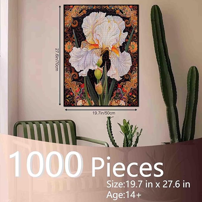 White Iris Flower Puzzles for Adults 1000 Pieces, Celtic Background Jigsaw Puzzle 20 x 27 Inches Colorful DIY Puzzles for Home Wall Decoration Gifts, Family Puzzle Perfect for Game Nights