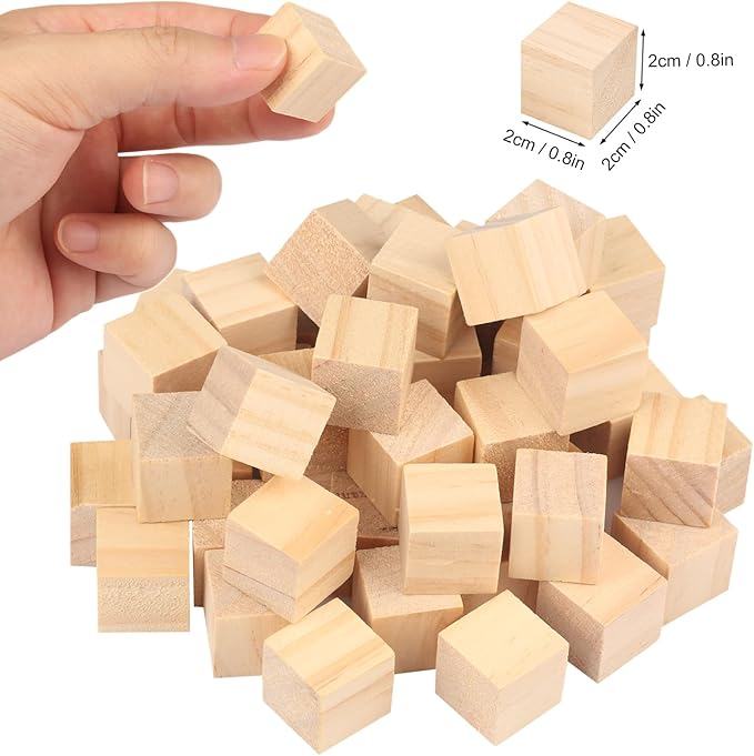 GNIEMCKIN 600 Packs Wooden Blocks for Crafts, 0.8 Inch Pine Wood Cubes, Wooden Cubes for Paint, Stamp, Decorate, DIY Projects and Personalized Gifts