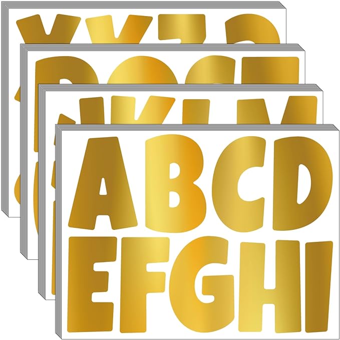 Bemeol Letter Stickers 351 Pieces 4 Inch Bulletin Board Letters Alphabet Cutout Letter for Bulletin Board Display Home Classroom School Decor(Gold)