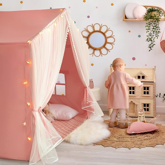 Kids Tent with Mat, Princess Tent for Girl, Kids Tents Indoor, Playhouse for Kid, Play Cottage Pink