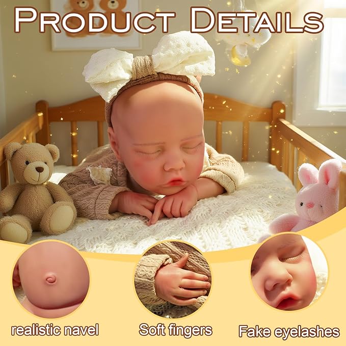 Full Silicone Baby Dolls,18.2 in Silicone Realistic Newborn Baby Doll, Non Vinyl 1:1 Lifelike Reborn Sleeping Dolls (Emma-Nude)