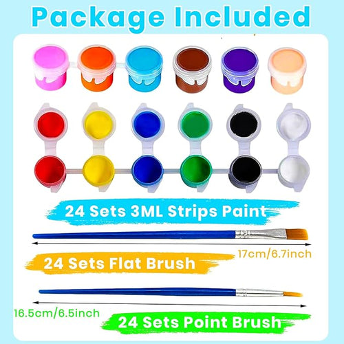 24 Pack Mini Acrylic Paint Set, 12 Colors Washable Acrylic Paint Strips with 24Pcs Painting Brushes for Kids&Adults Paint, 336 PCS Kids Painting Kit for Birthday Party Favor, Classroom, Art Gift